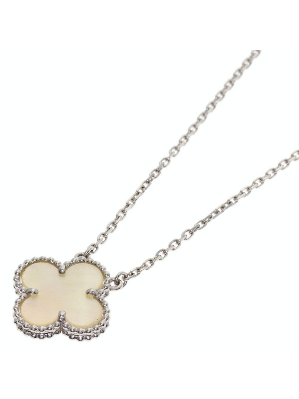 Van Cleef & Arpels Vintage Alhambra White Shell Necklace 18k White Gold